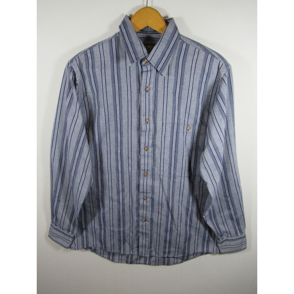 Vintage OshKosh Button Up Shirt Men Medium Blue Stripe Long Sleeve